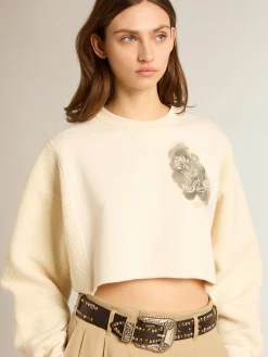 New Golden Goose Moletom cropped de algodão branco usado Coleção Journey