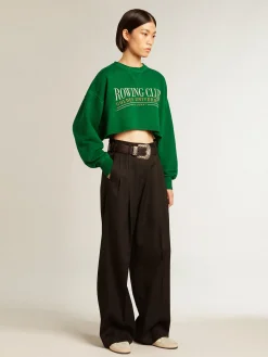New Golden Goose Moletom cropped de gola redonda de algodão verde Coleção Journey