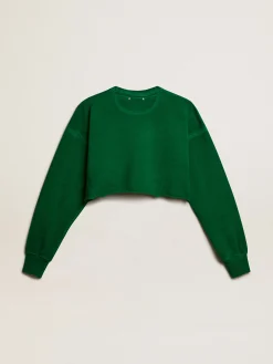 New Golden Goose Moletom cropped de gola redonda de algodão verde Coleção Journey