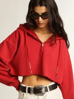 Hot Golden Goose Moletom cropped vermelho com capuz Cor: vermelho délavé