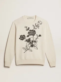 Outlet Golden Goose Moletom de algodão branco usado com bordado Coleção Journey