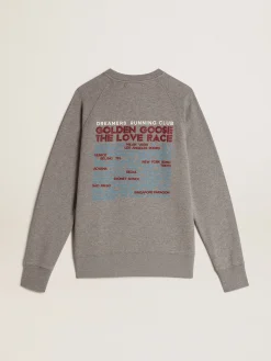 Store Golden Goose Moletom de algodão cinza mescla com manifesto nas costas Coleção Journey