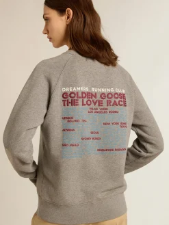 Store Golden Goose Moletom de algodão cinza mescla com manifesto nas costas Coleção Journey