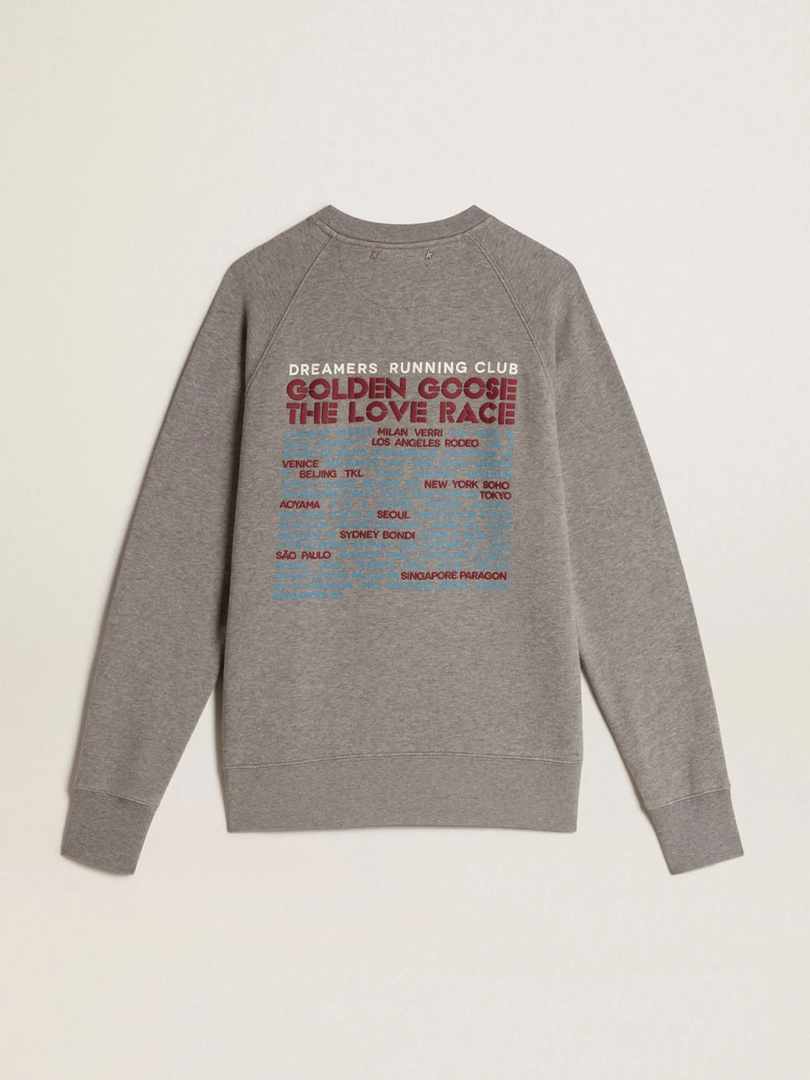 Store Golden Goose Moletom de algodão cinza mescla com manifesto nas costas Coleção Journey