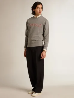 Discount Golden Goose Moletom de algodão cinza mescla com escrita bordada Coleção Journey