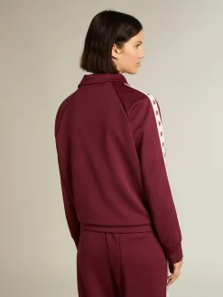 Cheap Golden Goose Moletom feminino bordô com zíper, faixa branca e estrelas em contraste Star Collection