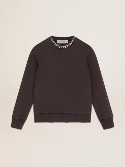 Flash Sale Golden Goose Moletom feminino cinza antracite com cristais Cor: cinza antracite
