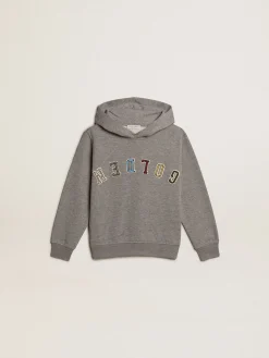 Store Golden Goose Moletom infantil masculino com capuz de algodão cinza Coleção Journey