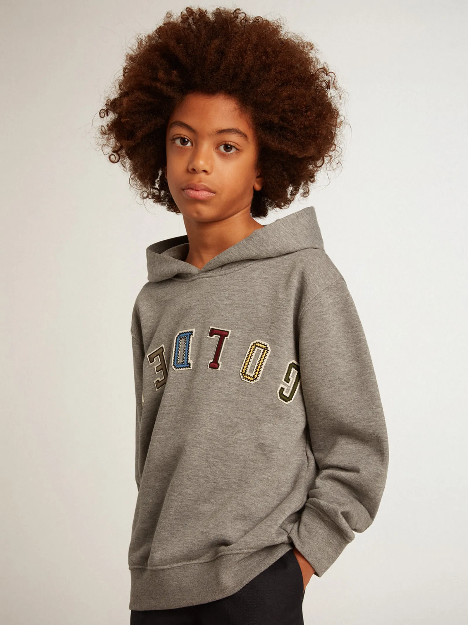 Store Golden Goose Moletom infantil masculino com capuz de algodão cinza Coleção Journey