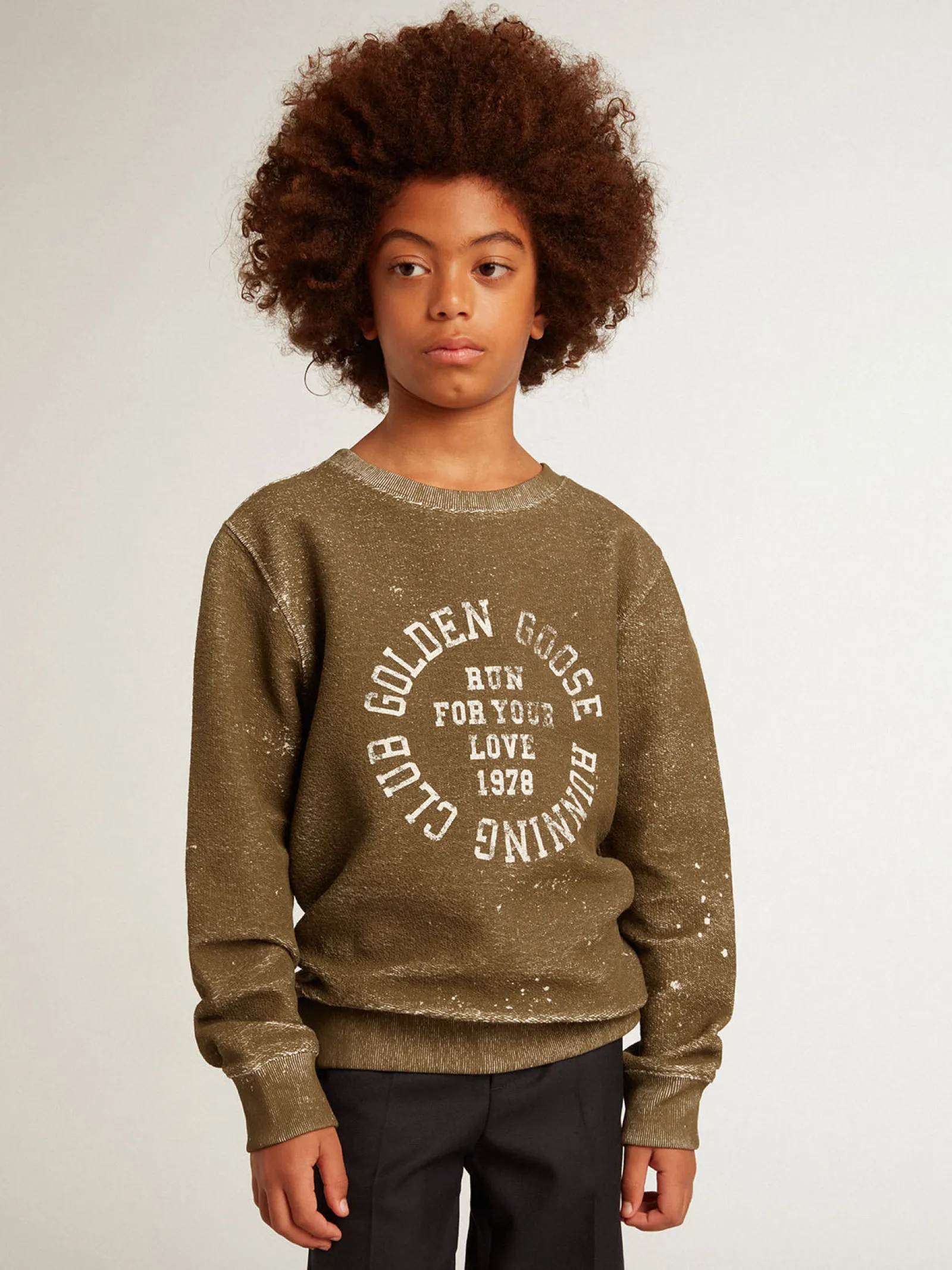 Best Golden Goose Moletom infantil masculino de algodão cor de faia efeito vintage Coleção Journey