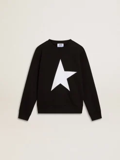 Hot Golden Goose Moletom infantil masculino preto com maxi estrela branca na frente Coleção Star