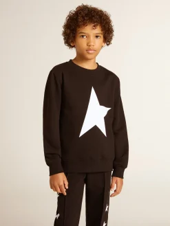 Hot Golden Goose Moletom infantil masculino preto com maxi estrela branca na frente Coleção Star