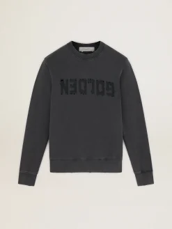 Cheap Golden Goose Moletom masculino cinza com logo e tratamento desgastado Cor: cinza antracite