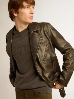 Cheap Golden Goose Moletom masculino cinza com logo e tratamento desgastado Cor: cinza antracite