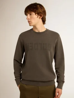 Cheap Golden Goose Moletom masculino cinza com logo e tratamento desgastado Cor: cinza antracite
