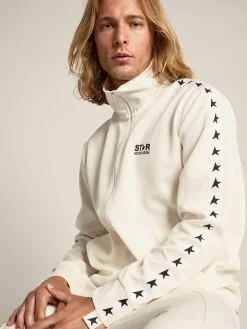 New Golden Goose Moletom masculino cor de papiro com zíper e estrelas pretas Star Collection
