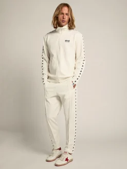 New Golden Goose Moletom masculino cor de papiro com zíper e estrelas pretas Star Collection