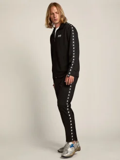 Hot Golden Goose Moletom masculino preto com zíper com estrelas brancas Star Collection
