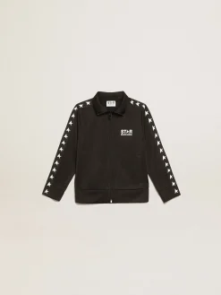Fashion Golden Goose Moletom preto com zíper e estrelas brancas em contraste Star Collection