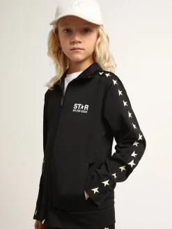 Fashion Golden Goose Moletom preto com zíper e estrelas brancas em contraste Star Collection
