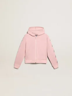 Best Sale Golden Goose Moletom rosa com capuz e estrelas de glitter prateado Cor: rosa