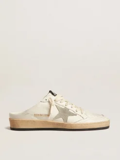 Hot Golden Goose Mule Ball Star de napa com estrela de suede cinza gelo Cabedal de napa branca