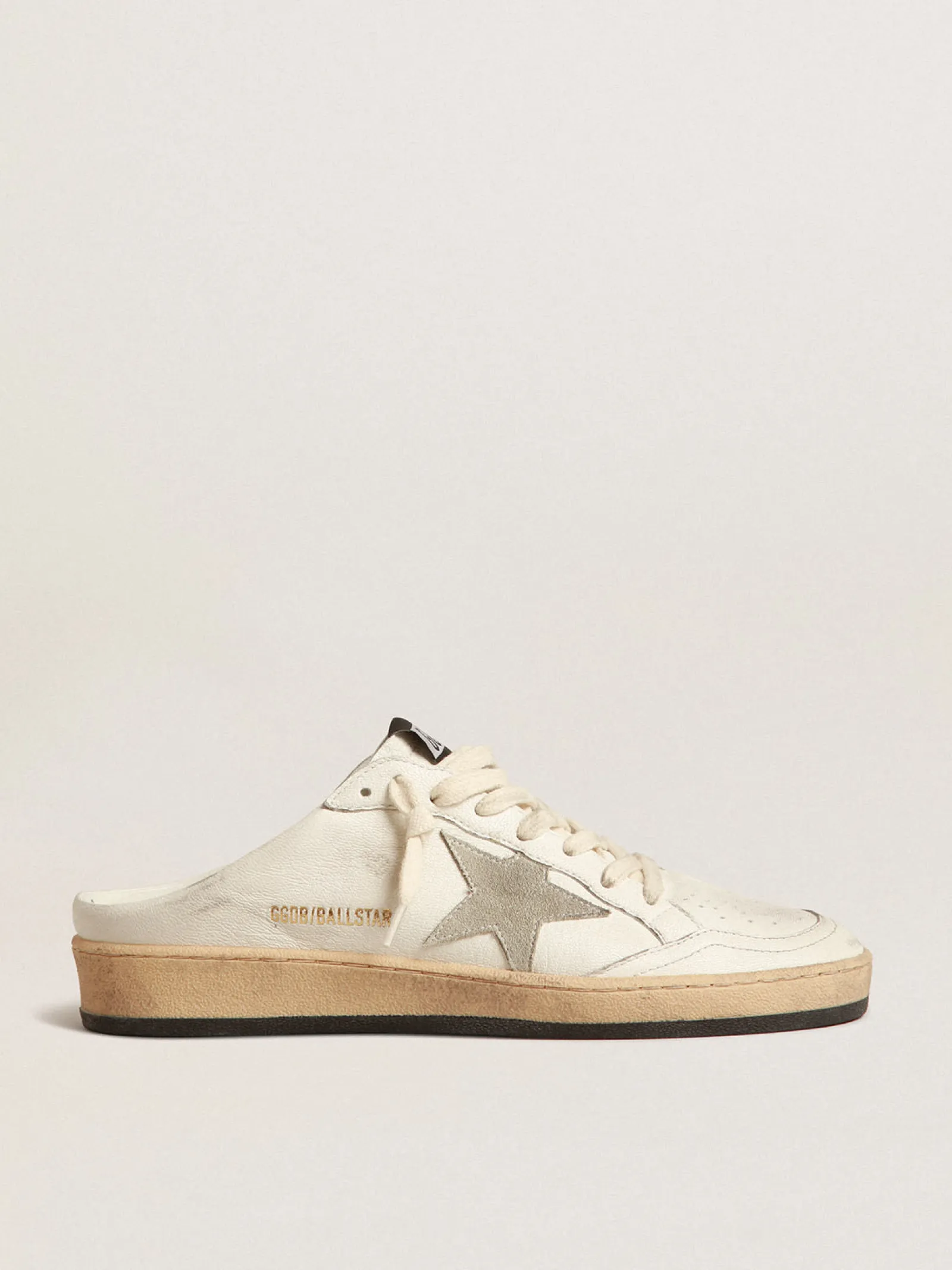 Hot Golden Goose Mule Ball Star de napa com estrela de suede cinza gelo Cabedal de napa branca