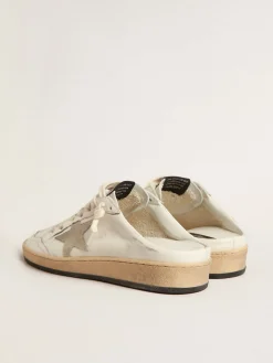 Hot Golden Goose Mule Ball Star de napa com estrela de suede cinza gelo Cabedal de napa branca