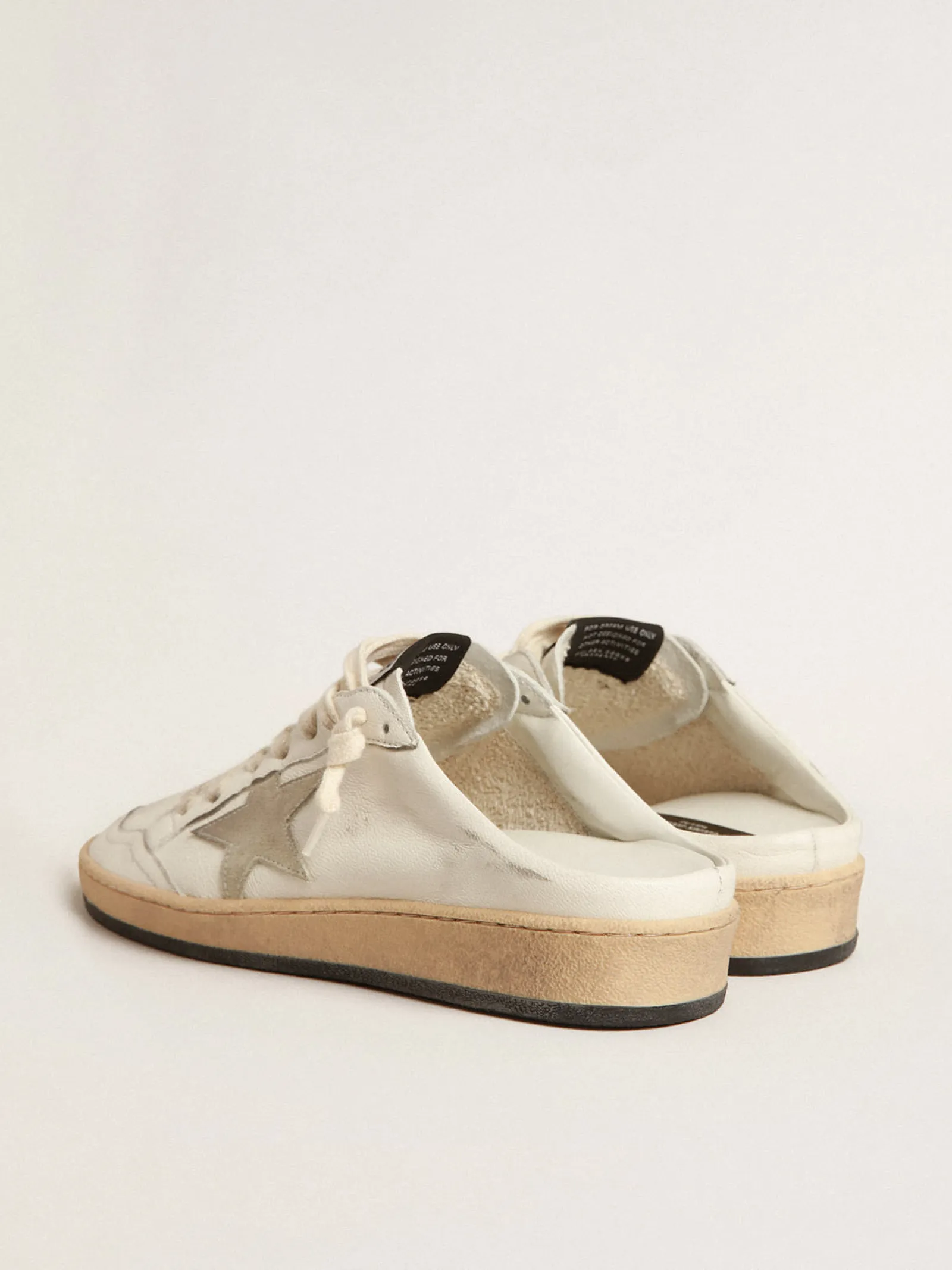 Hot Golden Goose Mule Ball Star de napa com estrela de suede cinza gelo Cabedal de napa branca