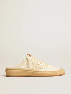 Best Golden Goose Mule Ball Star LTD com estrela de couro bege e borda de ráfia Cabedal de lona e couro na cor branca