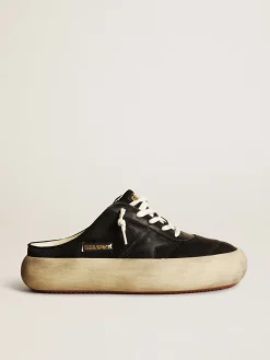 Cheap Golden Goose Mule Space-Star de náilon preto com estrela de couro preto Cabedal de náilon preto