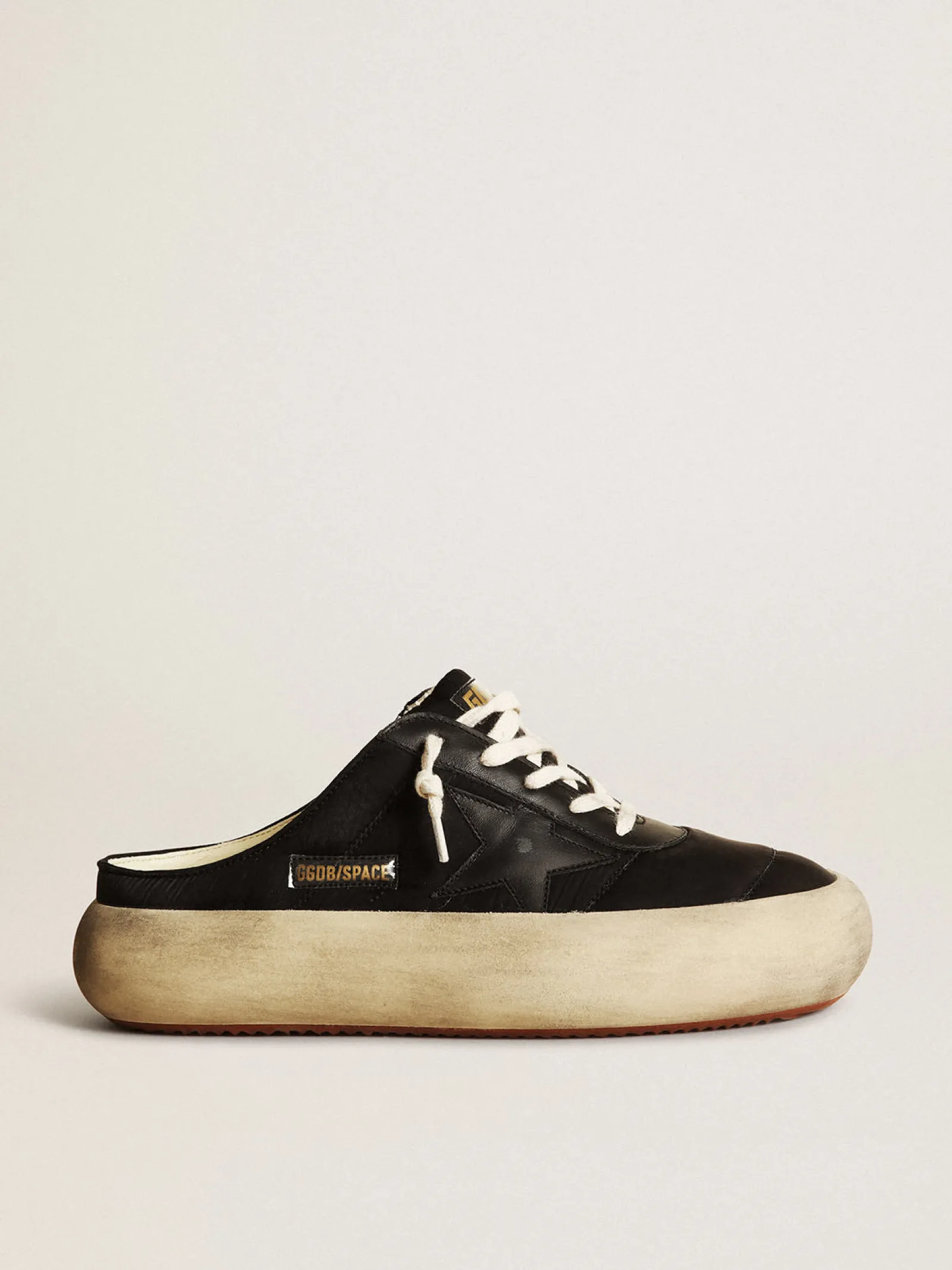 Cheap Golden Goose Mule Space-Star de náilon preto com estrela de couro preto Cabedal de náilon preto