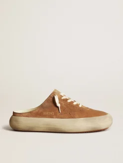 Clearance Golden Goose Mule Space-Star Masculina de suede tabaco com estrela perfurada Cabedal de suede na cor tabaco