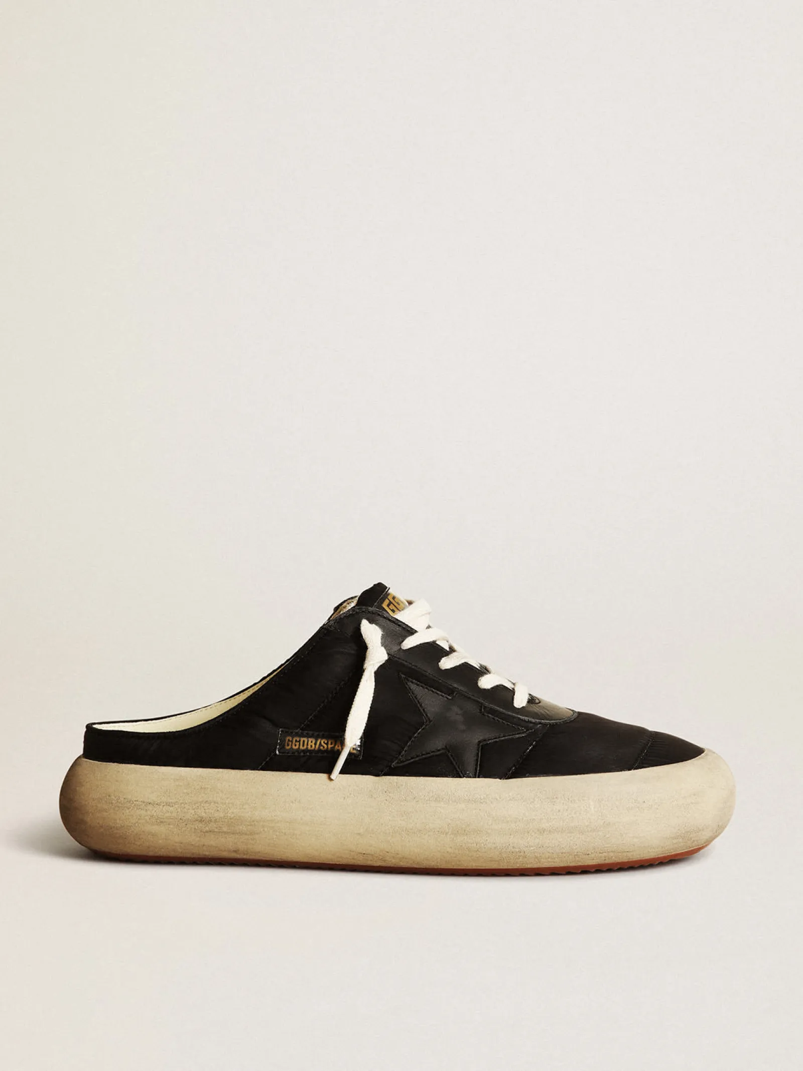 Discount Golden Goose Mule Space-Star Masculino de náilon preto e estrela de couro preto Cabedal de náilon preto