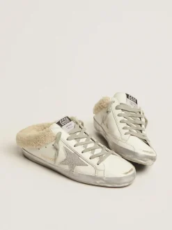 Store Golden Goose Mule Super-Star de couro branco e forro de shearling Cor: branco