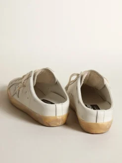 Cheap Golden Goose Mule Super-Star de couro branco com estrela de couro metálico prateado Cor: branco