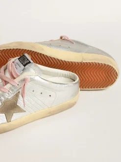 Sale Golden Goose Mule Super-Star de couro metálico prateado com estrela de suede Cabedal de couro metálico prateado