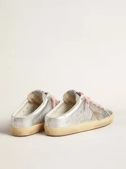 Sale Golden Goose Mule Super-Star de couro metálico prateado com estrela de suede Cabedal de couro metálico prateado