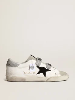 Sale Golden Goose Old School com estrela de suede e faixas de cristal Swarovski Cabedal de napa branca