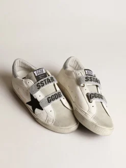 Sale Golden Goose Old School com estrela de suede e faixas de cristal Swarovski Cabedal de napa branca