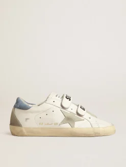 Cheap Golden Goose Old School com estrela de suede gelo e talão azul Cor: branco