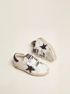 Hot Golden Goose Old School com inserções azuis escuras de suede Cabedal: 100% couro bovino