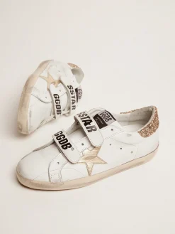 Discount Golden Goose Old School feminino com estrela dourada de couro metálico Cor: branco