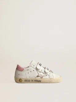 Cheap Golden Goose Old School Junior com estrela de couro metálico e talão rosa Cor: branco