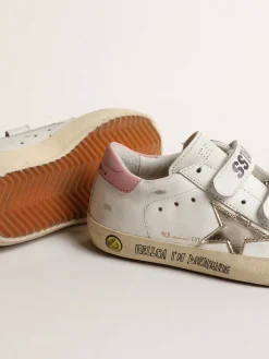 Cheap Golden Goose Old School Junior com estrela de couro metálico e talão rosa Cor: branco