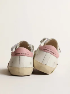 Cheap Golden Goose Old School Junior com estrela de couro metálico e talão rosa Cor: branco