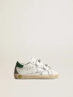 Best Golden Goose Old School Junior com estrela de couro metálico e talão verde Cabedal de napa branca