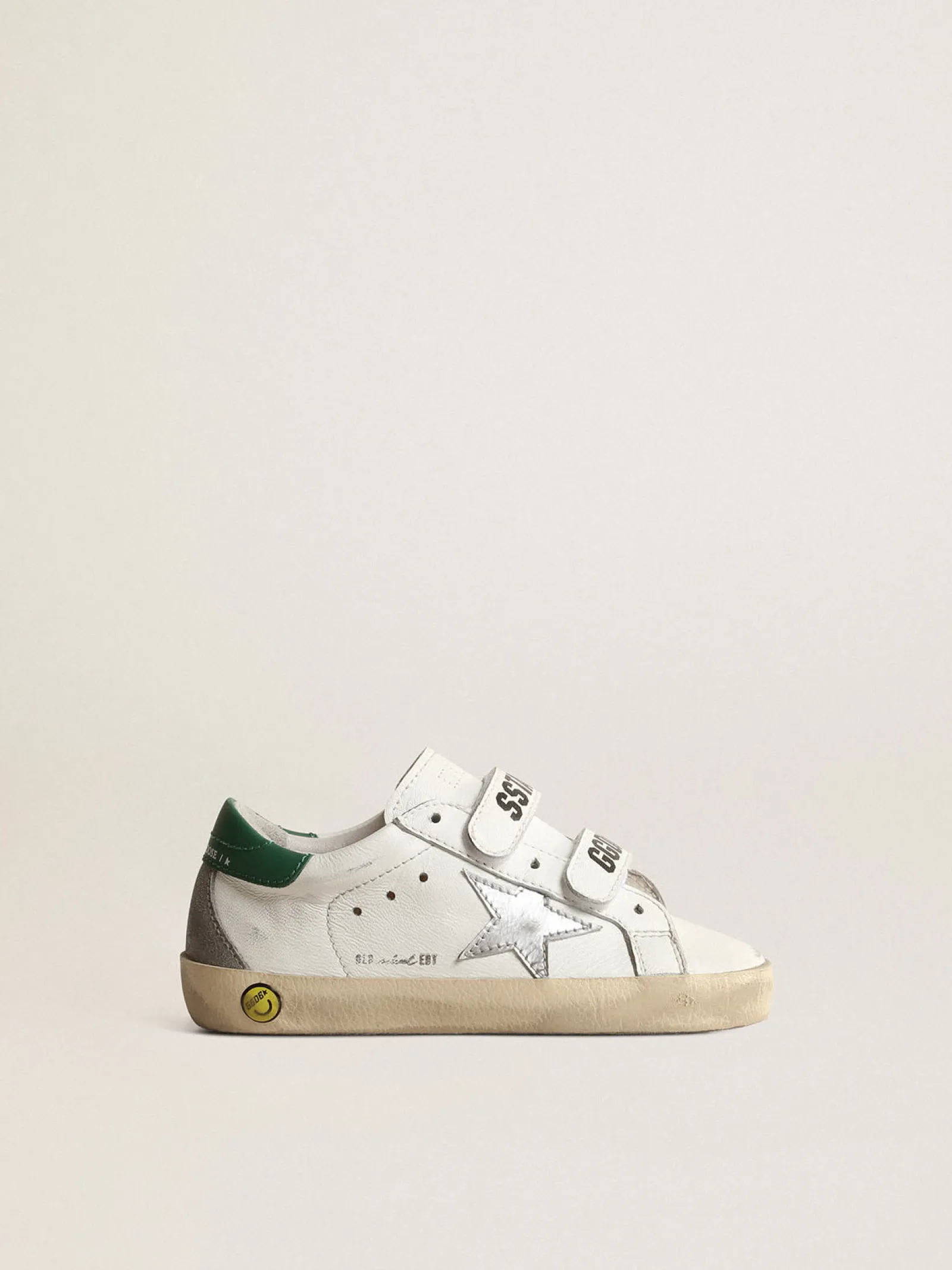 Best Golden Goose Old School Junior com estrela de couro metálico e talão verde Cabedal de napa branca