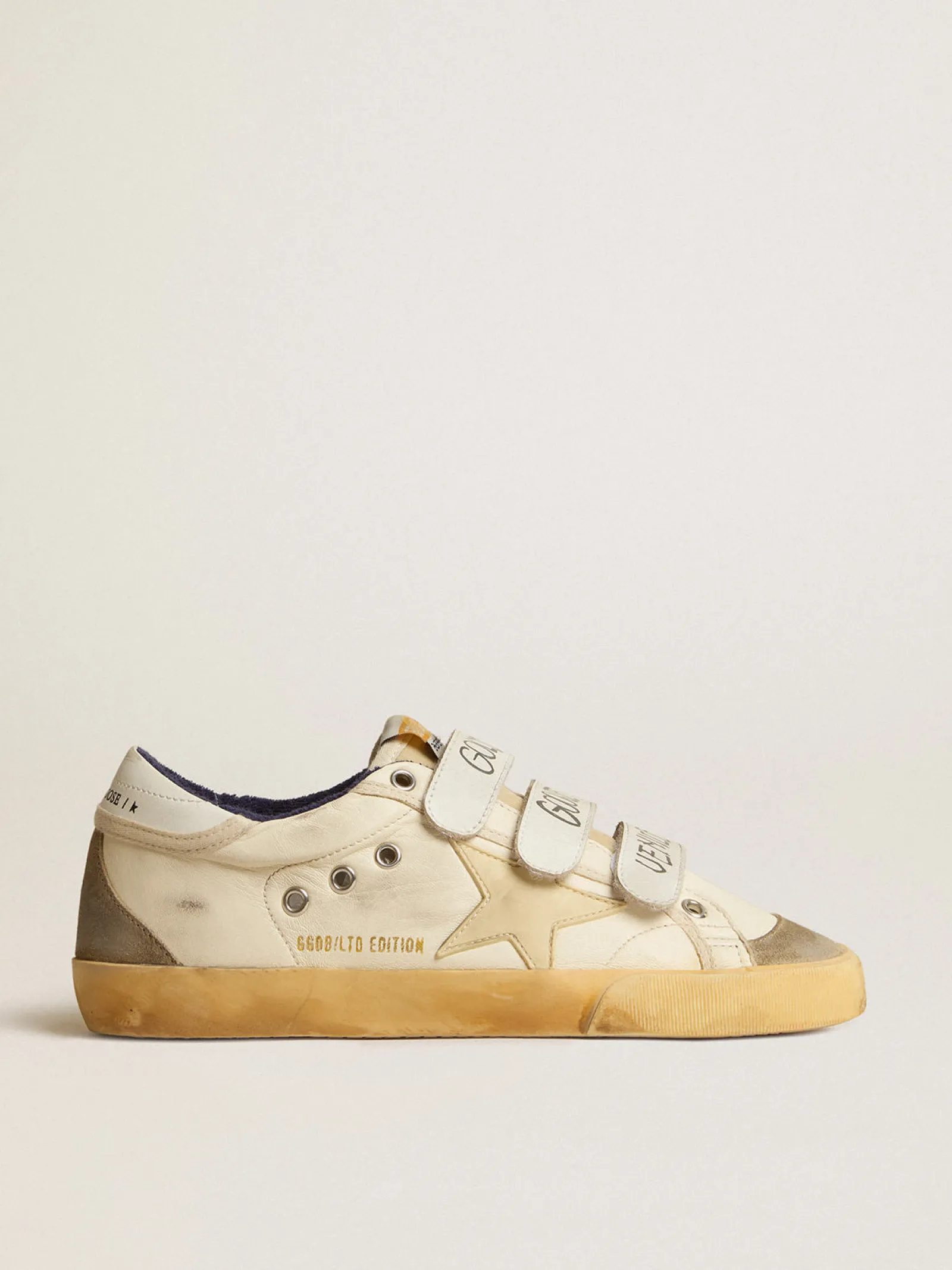 Best Golden Goose Old School Masculino LAB de napa com estrela de borracha e inserções de suede Cabedal de napa branca