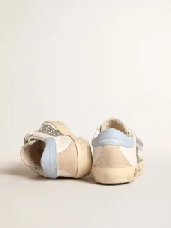 Fashion Golden Goose Old School Young base vegetal com estrela amarela e inserções de glitter Cabedal branco de base vegetal com inserções de glitter prateado